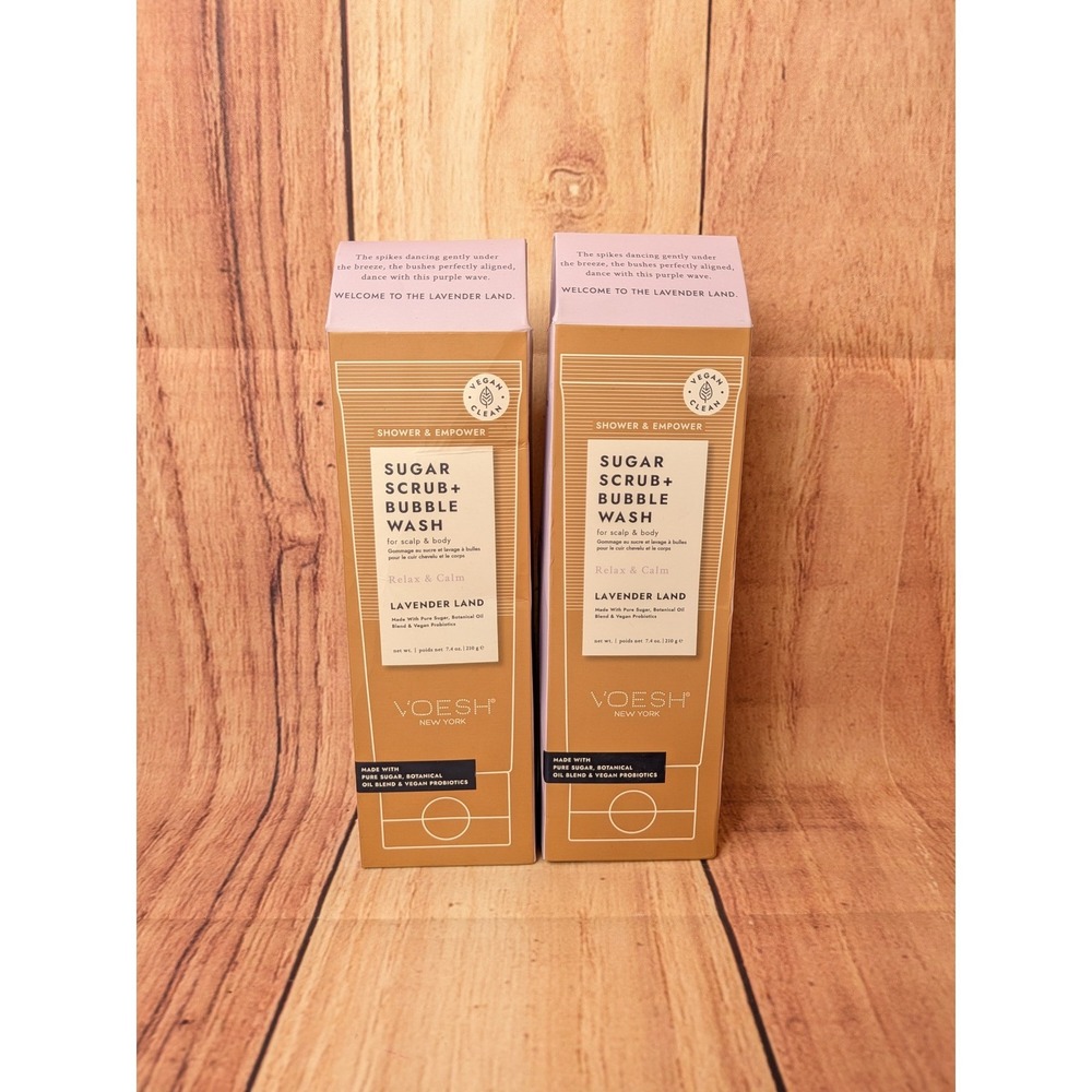 2 PK Voesh Lavender Land Sugar Scrub Bubble Body Wash Wash 7.4oz Vegan